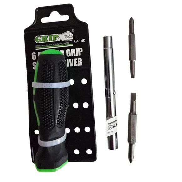 6-in-1 Flathead Slotted Phillips Reversible Screwdriver Nut Driver Bit TPR GRIP - Picture 2 of 7